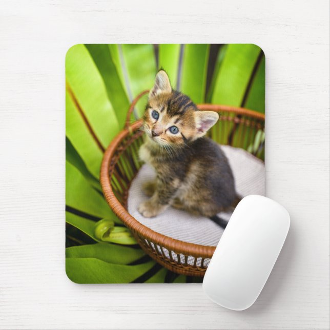 Tapis De Souris Animaux de bébés cutest | Kitten dans le panier (Avec souris)