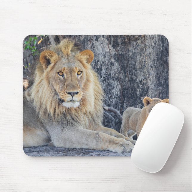 Tapis De Souris Animaux de bébés cutest | Lion Dad & Cub (Avec souris)
