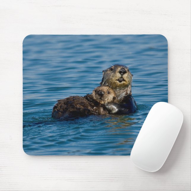 Tapis De Souris Animaux de bébés cutest | Mère & Bébé Sea Otter (Avec souris)