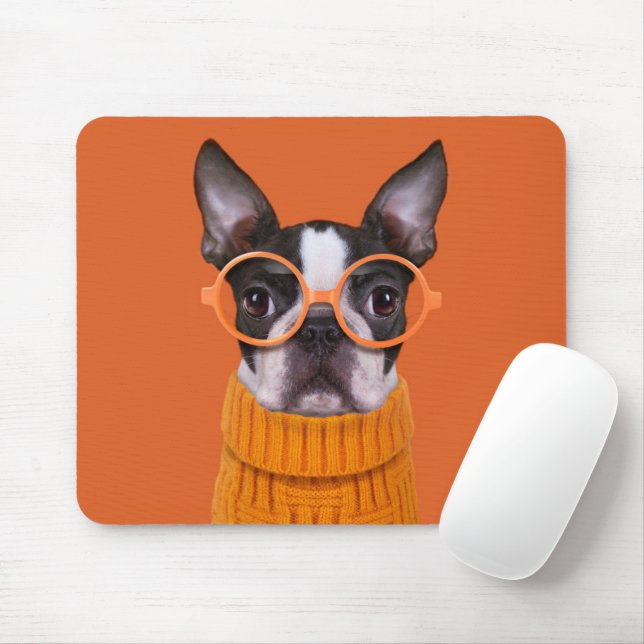 Tapis De Souris Animaux de bébés cutest | Orange Boston Terrier (Avec souris)