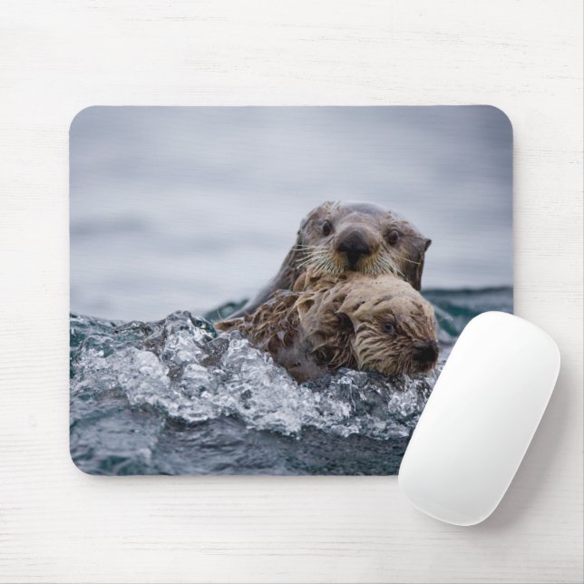 Tapis De Souris Animaux de bébés cutest | Otter Baby & Mère (Avec souris)