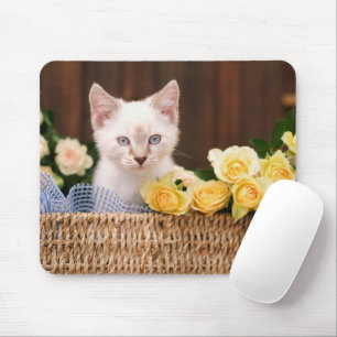 Tapis De Souris Animaux de bébés cutest   Roses chats et jaunes