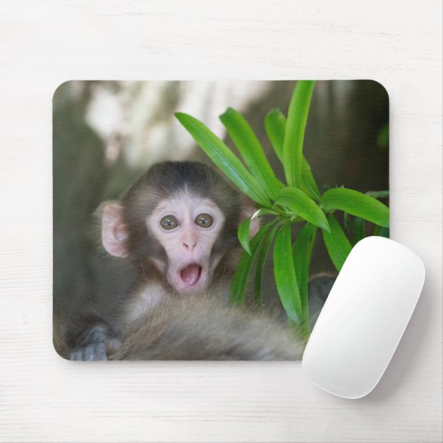 Tapis De Souris Animaux de bébés cutest | Singe des neiges surpris (Avec souris)