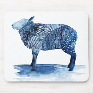 Tapis De Souris Animaux de ferme de bleu de cobalt - moutons