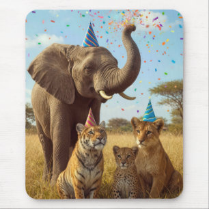 Tapis De Souris Animaux de la fête africaine avec des chapeaux et
