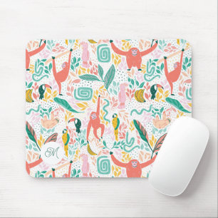 Tapis De Souris Animaux de la jungle joyeux et colorés Monogramme