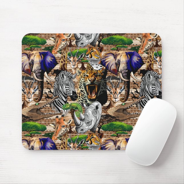 Tapis De Souris Animaux sauvages de la Savane africaine (Avec souris)