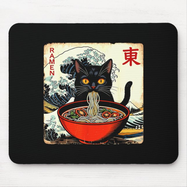 Tapis De Souris Anime Cat Ramen Japanese Funny Graphic Tees Kawaii (Devant)