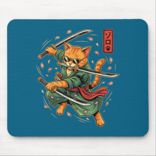 Tapis De Souris Anime Chat Samouraï Trois Épées Art Style Japonais