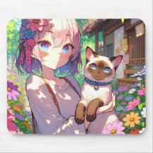 Anime Girl et chat siamois