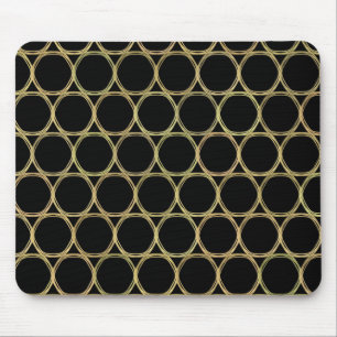 Tapis De Souris Anneaux en Or sur Moderne Noir Chic
