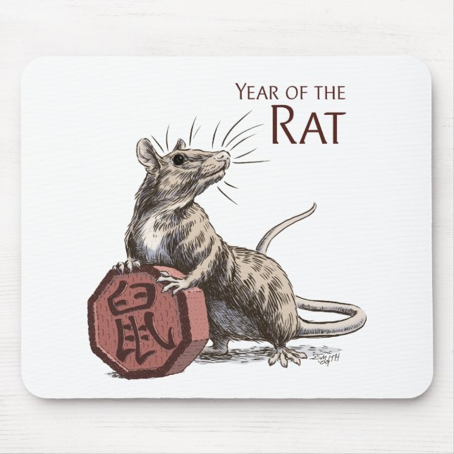 Tapis De Souris Année de l'art chinois de zodiaque de rat (Devant)