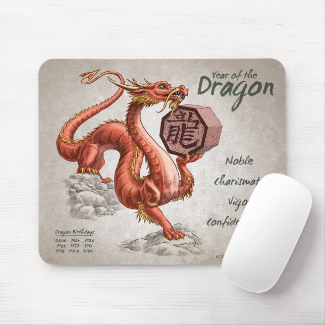 Tapis De Souris Année du Dragon Zodiac chinois Art (Avec souris)