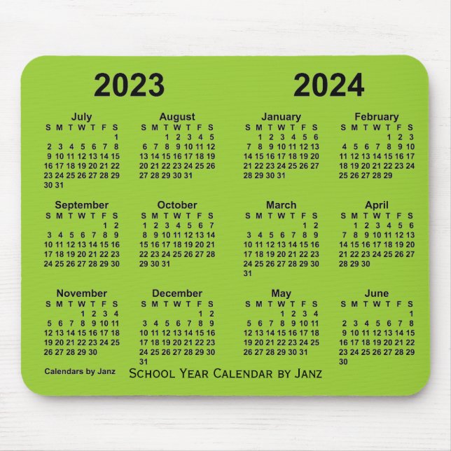 Tapis De Souris Année scolaire 2023-2024 Calendrier vert-jaune par (Devant)