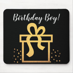 Tapis De Souris Anniversaire Boy Black and Gold Faux Foil