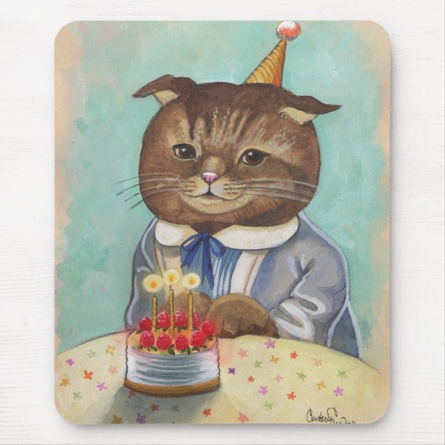 Tapis De Souris Anniversaire Kitty de gâteau de fraise (Devant)