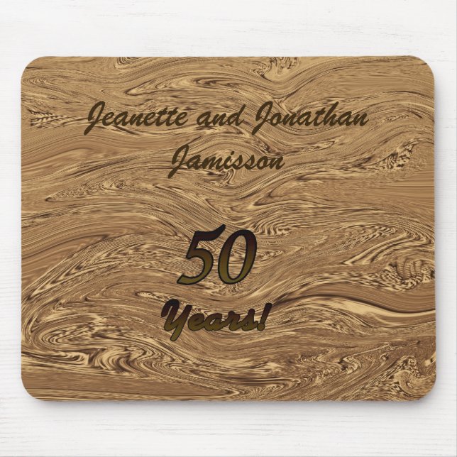 Tapis De Souris Anniversaire Mariage d'or Nom personnalisé Or (Devant)