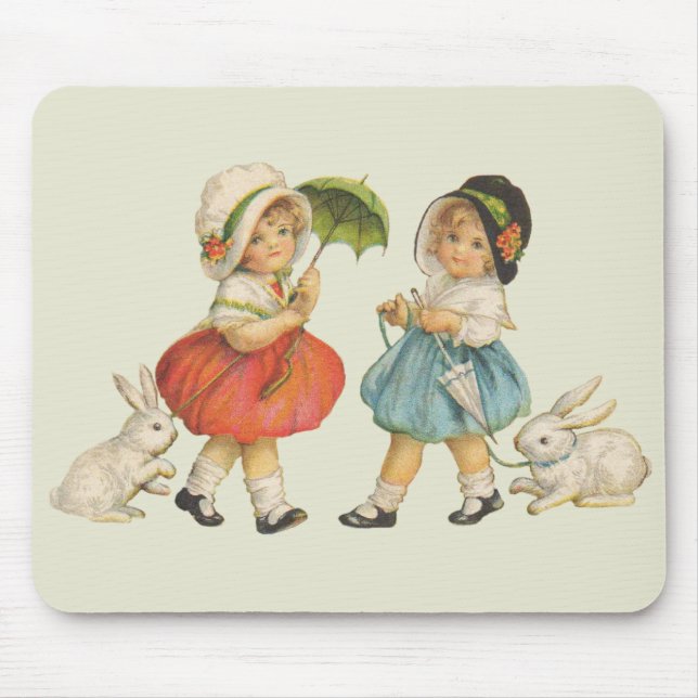 Tapis De Souris Antique Enfants Rabat Art de Pâques (Devant)
