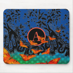 TAPIS DE SOURIS ANTIQUE LACE PATTERN ORANGE BUTTERFLIES MOUSE PAD