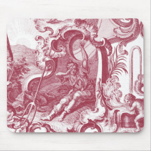 Tapis De Souris Antiquité française élégante Red Toile de Jouy