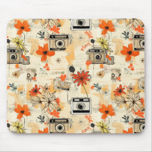 Tapis De Souris Appareil photo ancien fleurs orange moutarde Ephem