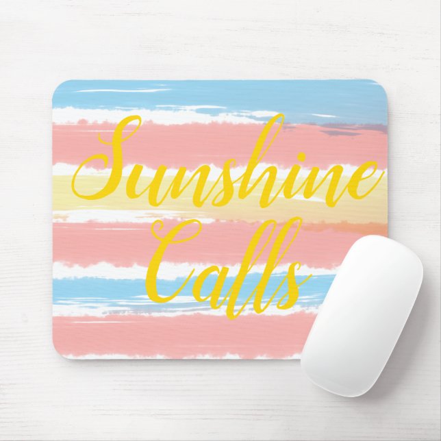 Tapis De Souris Appels soleil bleu rose rayures jaune Aquarelle (Avec souris)