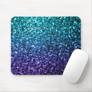 Tapis De Souris Aqua bleu ombré faux paillettes scintillent