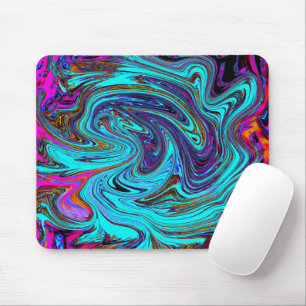Tapis De Souris Aqua Blue and Black Groovy Abstract Retro Art
