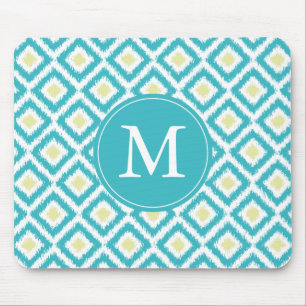 Tapis De Souris Aqua monogramme et Motif Ikat jaune