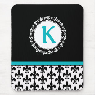 Tapis De Souris Aqua noir Monogram Fleur de Lis Mousepad