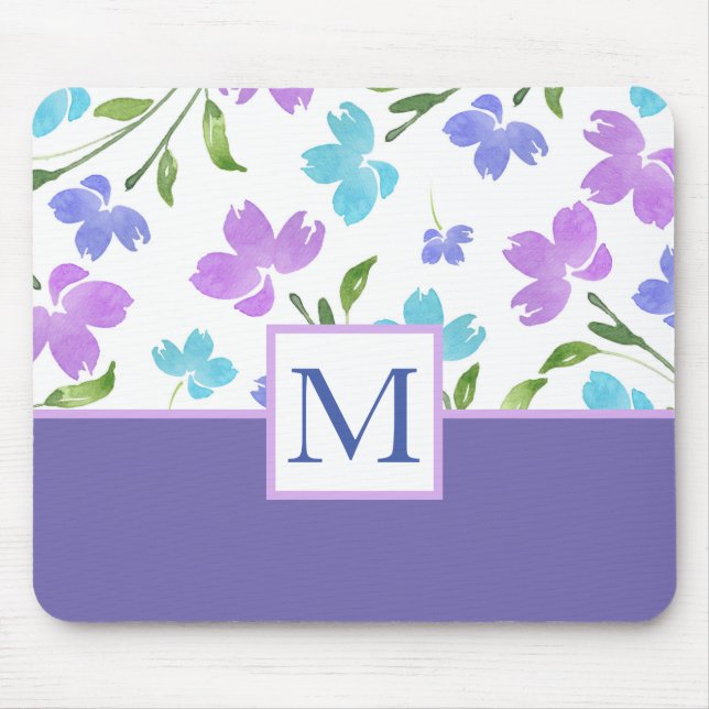 Tapis De Souris Aqua Periwinkle Purple Aquarelle tiges (Devant)