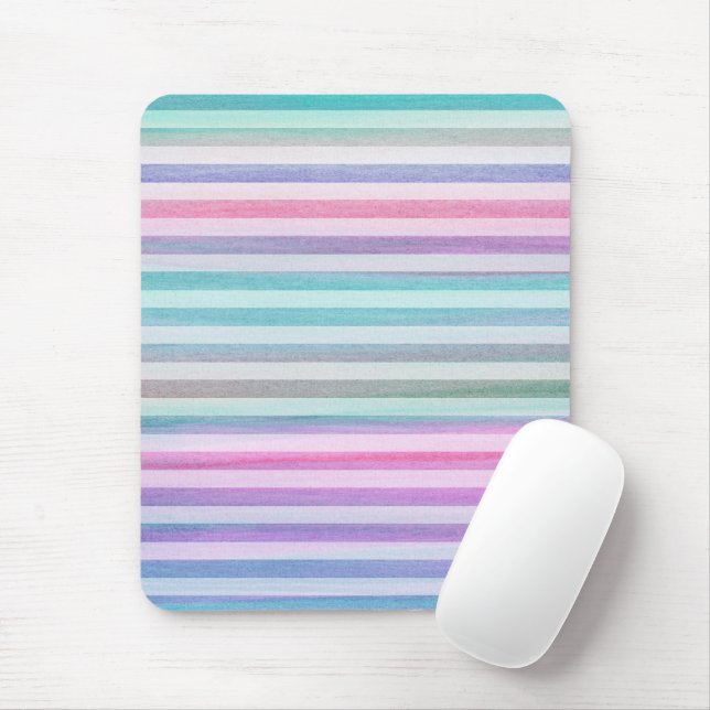 Tapis De Souris Aqua Purple Stripes Aquarelle Motif (Avec souris)