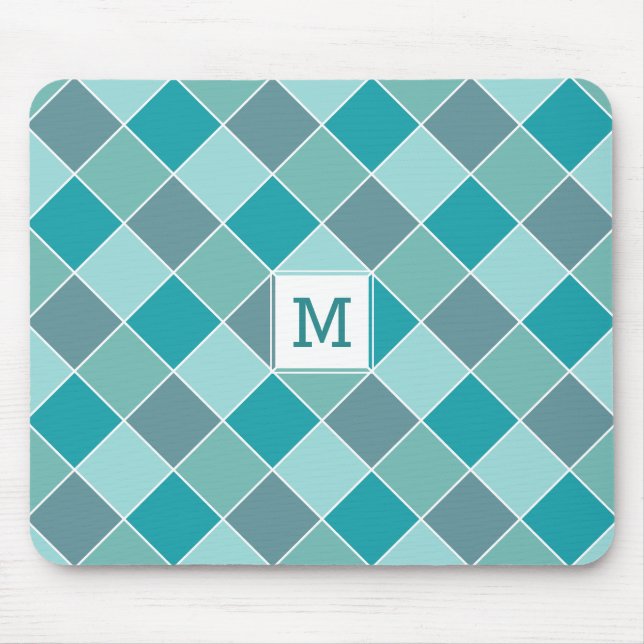 Tapis De Souris Aqua Tile Motif personnalisé monogramme mousepad (Devant)