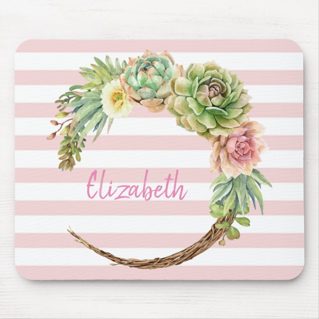 Tapis De Souris Aquarelle adorable Cactus, Bandes Succulentes (Devant)