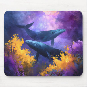Tapis De Souris Aquarelle Baleines Jardin Océan Abstrait
