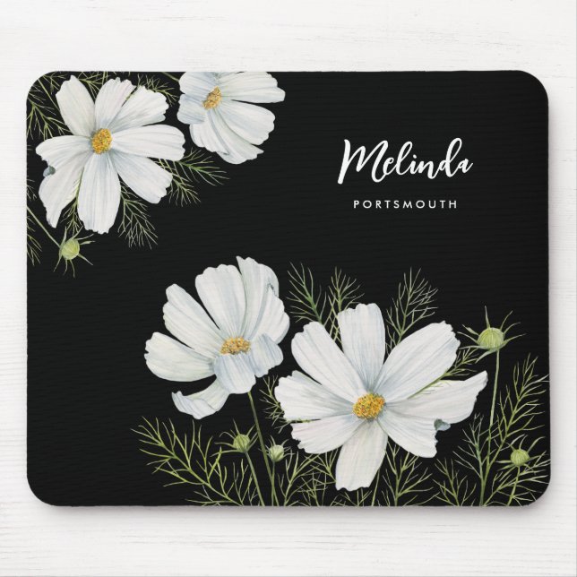 Tapis De Souris Aquarelle Blanc Cosmos Fleurs Peinture Botanique (Devant)