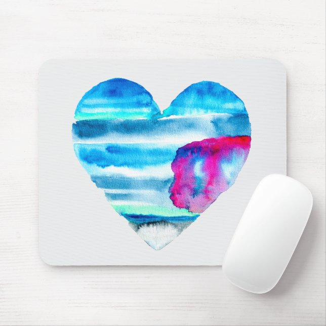 Tapis De Souris Aquarelle bleu coeur mignon (Avec souris)