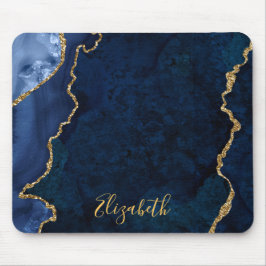 Tapis De Souris Aquarelle Bleu Marbre Or Géode Agate