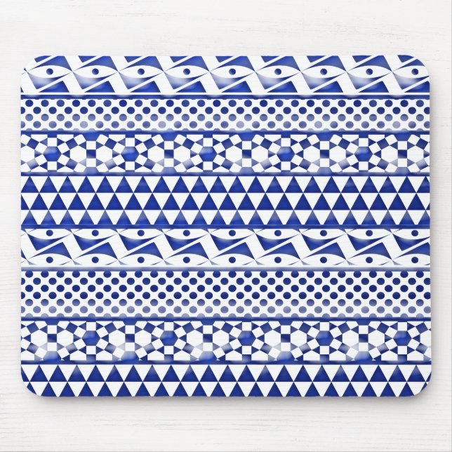 Tapis De Souris Aquarelle bleue Abstraite Aztec Tribal Print Pattr (Devant)