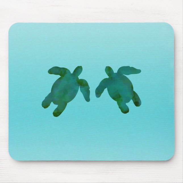 Tapis De Souris Aquarelle bleue verte Tortues de mer (Devant)