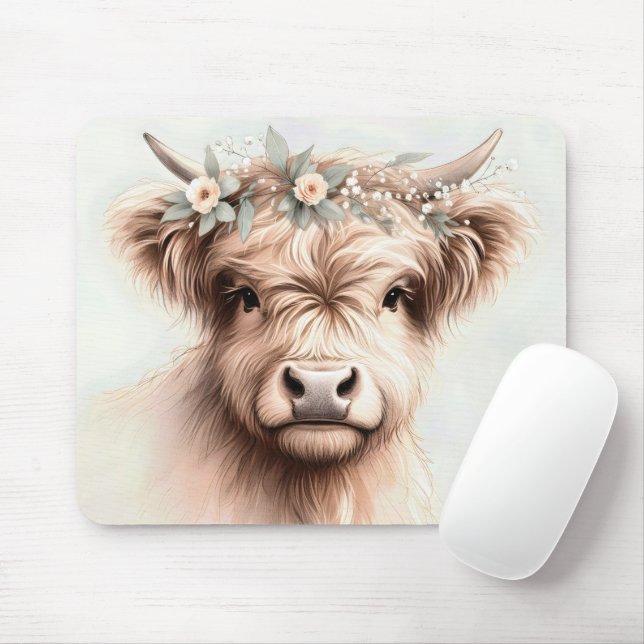 Tapis De Souris Aquarelle Boho Highland Cow (Avec souris)
