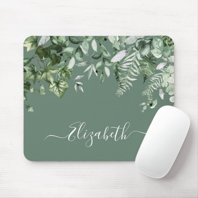 Tapis De Souris Aquarelle Botanique Fermes de lierre Sage Green (Avec souris)