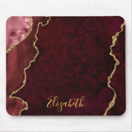 Tapis De Souris Aquarelle Burgundy Gold Marble Agate Géode