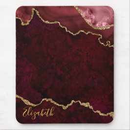 Tapis De Souris Aquarelle Burgundy Gold Marble Géode Agate