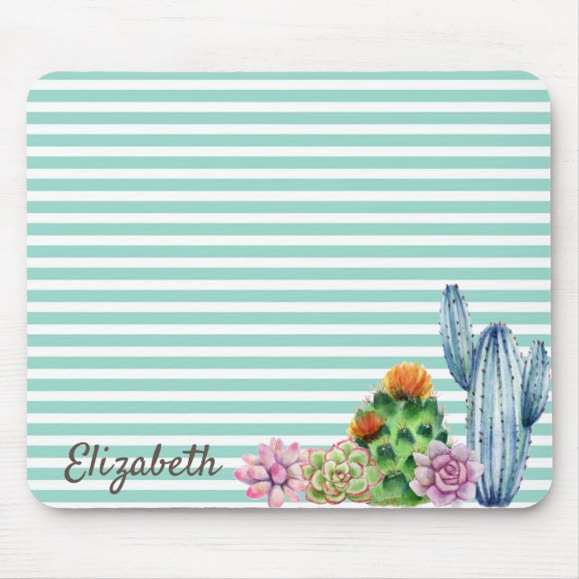 Tapis De Souris Aquarelle Cactus, Grille verte de la menthe (Devant)