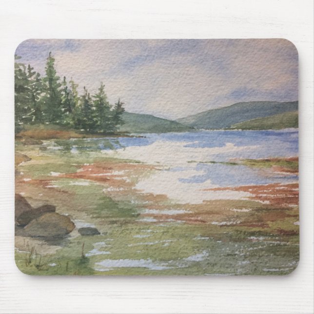 Tapis De Souris Aquarelle Calme Marée Basse Ligne Côtière Océaniqu (Devant)