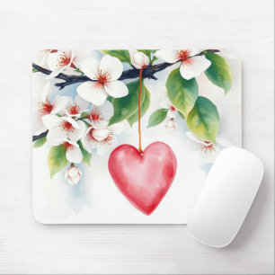 Tapis De Souris Aquarelle Crabapper Arbre Avec Coeur