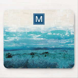 Tapis De Souris Aquarelle de bleu de saphir du monogramme