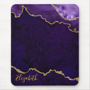 Tapis De Souris Aquarelle de couleur mauve de marbre d'or Agenceme