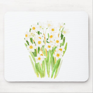 Tapis De Souris aquarelle de fleurs de narcisse blanche 2022